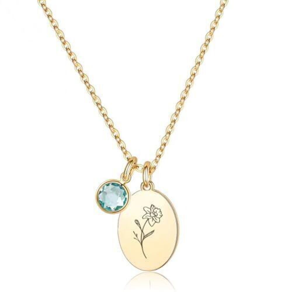 9871 Birth Flower Necklaces , 18K Gold Plated Dainty Birthstone Pendant